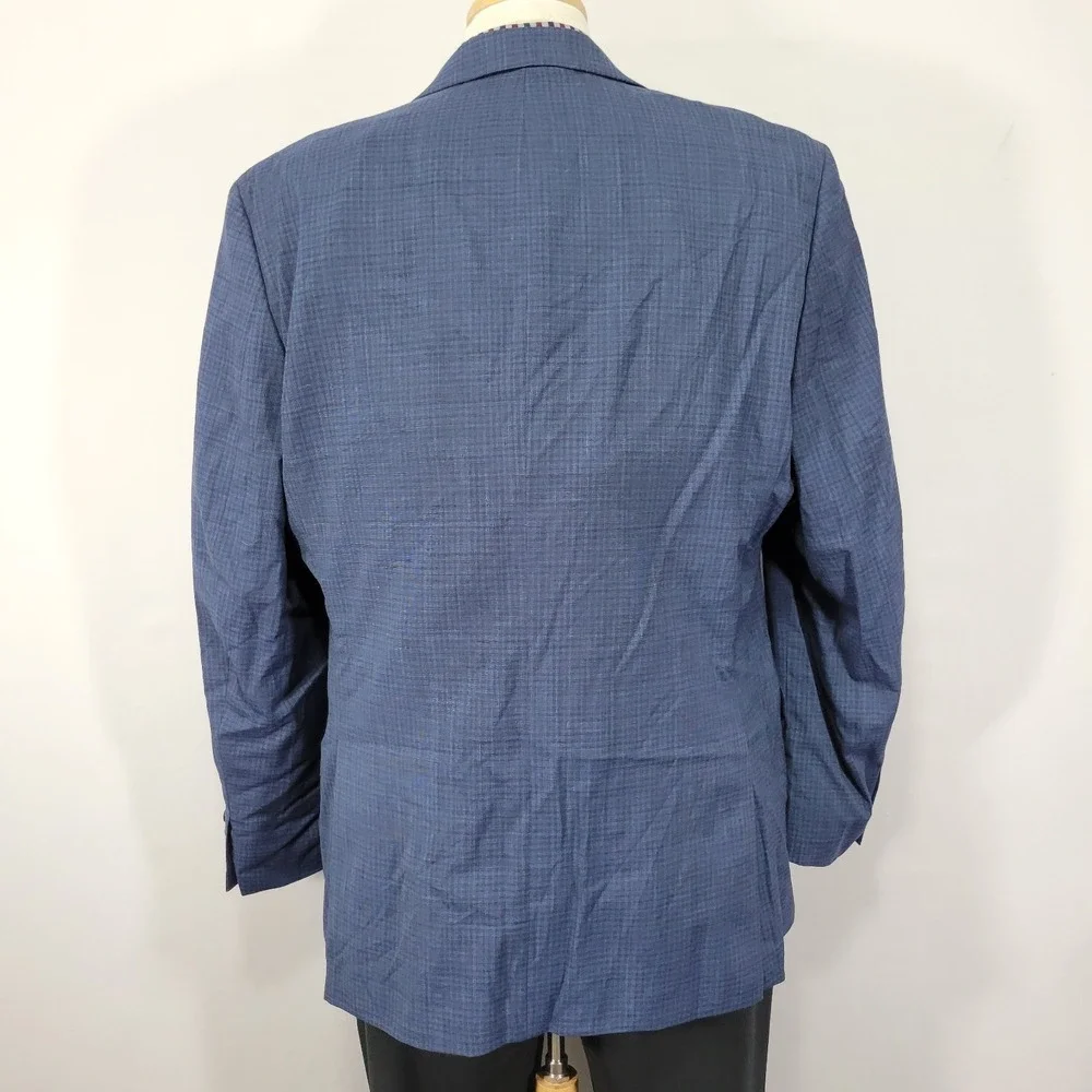 Calvin Klein Men's Sport Coat‎ Blazer Two Button Navy Blue Checked Wool Size 44R